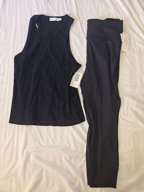 JUSTFAB Black Tank Top & Black Leggings Set